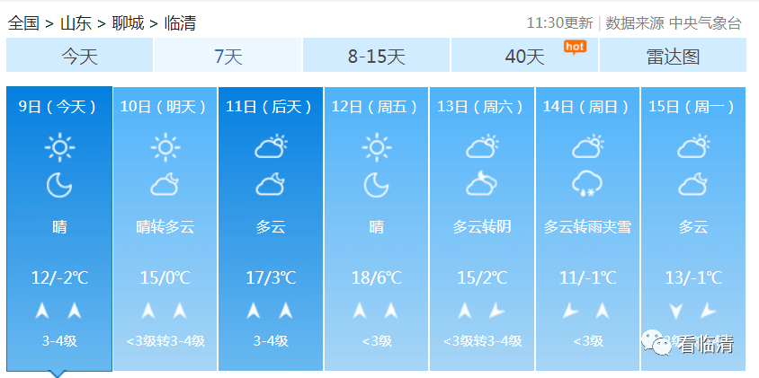 临清最新天气预报通知